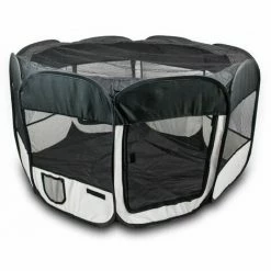 BITUXX Welpenlaufstall Schwarz Tierlaufstall Laufstall Tierauslauf Faltbar Gehege Hunde Katze