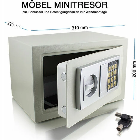 BITUXX Elektronischer Möbeltresor Minitresor Wandtresor Minisafe Wandsafe Maße(B/H/T): 310 mm x 200 mm x 220 mm - Türstärke: 3 mm lichtgrau BITUXX Elektronischer Möbeltresor Minitresor Wandtresor Minisafe Wandsafe Maße(B/H/T): 310 Mm X 200 Mm X 220 Mm - Türstärke: 3 Mm Lichtgrau -BITUXX Geschäft 10591389 4