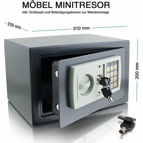 BITUXX Elektronischer Möbeltresor Minitresor Wandtresor Wandsafe Schranktresor Maße(B/H/T): 310 mm x 200 mm x 220 mm - Türstärke: 3 mm grau BITUXX Elektronischer Möbeltresor Minitresor Wandtresor Wandsafe Schranktresor Maße(B/H/T): 310 Mm X 200 Mm X 220 Mm - Türstärke: 3 Mm Grau -BITUXX Geschäft 10591396 4