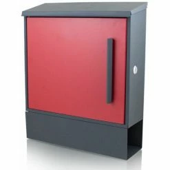 BITUXX Design Metall Briefkasten Rot Grau Postkasten Mit Zeitungsfach Wandbriefkasten