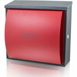 BITUXX Design Briefkasten Postkasten Rot Grau Wandbriefkasten Metall Hausbriefkasten