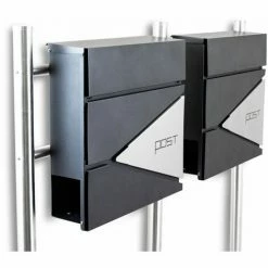 BITUXX Freistehender Design Doppel Standbriefkasten 16779 Briefkastenanlage Graphit Mit Edelstahl Ständern