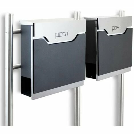 BITUXX Freistehender Design Doppel Standbriefkasten 16780 Briefkastenanlage Graphit Mit Edelstahl Ständern