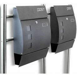 BITUXX Freistehender Design Doppel Standbriefkasten 16775 Briefkastenanlage Graphit Mit Edelstahl Ständern