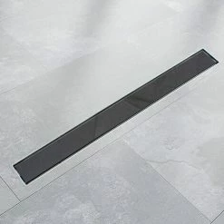 BITUXX 60cm Edelstahl Duschrinnen Ablaufrinnen Bodenablauf Duschrinne Duschablauf Glas Schwarz