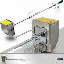 BITUXX Elektrischer Grillspieß Drehspieß Drehspiess Grill Gasgrill Rotisserie BBQ Spieß Mit Motor 90cm 0,90m Inkl 2 Fleischnadeln