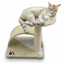 BITUXX Katzen Kratzbrücke Kratzbaum Katzenkratzbaum Mit Liege Und Sisalsäule Und Plüschbezug Beige / Weiß