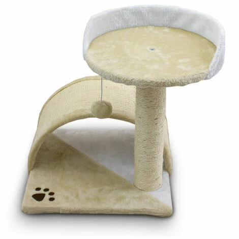 BITUXX Katzen Kratzbrücke Kratzbaum Katzenkratzbaum Mit Liege Und Sisalsäule Und Plüschbezug Beige / Weiß 2 BITUXX Katzen Kratzbrücke Kratzbaum Katzenkratzbaum Mit Liege Und Sisalsäule Und Plüschbezug Beige / Weiß – Bild 2