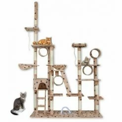 BITUXX Deckenhoher Kratzbaum Katzenspielplatz Katzenhaus Katzenhöhle Einstellbare Höhe 230-250cm (Beige / Pfote)