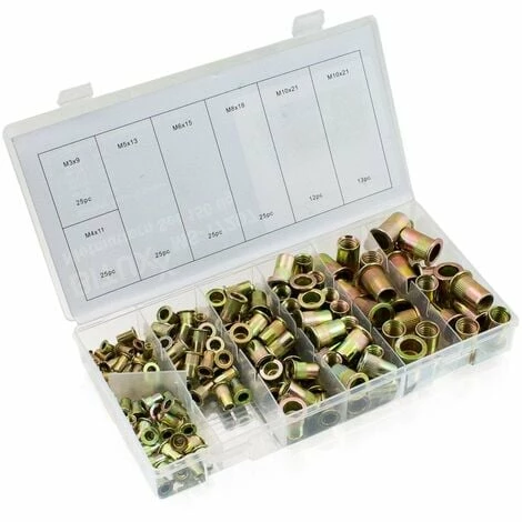 BITUXX 150 Tlg. Nietmuttern Set Nieten Flachkopfnieten Gewindenieten Sortiment Stahl Verzinkt M3 M4 M5 M6 M8 M10