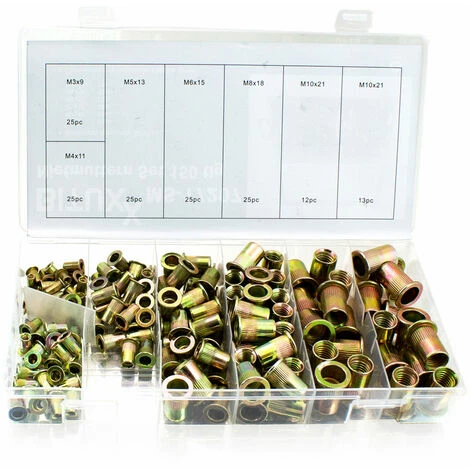 BITUXX 150 Tlg. Nietmuttern Set Nieten Flachkopfnieten Gewindenieten Sortiment Stahl Verzinkt M3 M4 M5 M6 M8 M10 â Bild 2