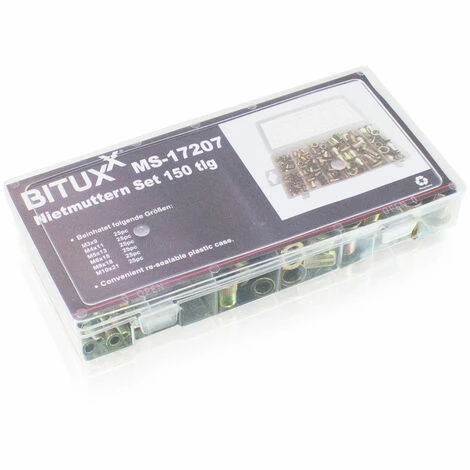 BITUXX 150 Tlg. Nietmuttern Set Nieten Flachkopfnieten Gewindenieten Sortiment Stahl Verzinkt M3 M4 M5 M6 M8 M10 â Bild 3