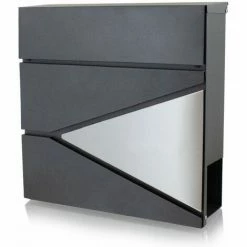 BITUXX Design Briefkasten 16993 Wandbriefkasten Hausbriefkasten Postkasten Mit Zeitungsfach Anthrazit Graphit Edelstahl Optik