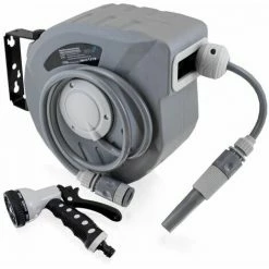 BITUXX 10m Wand Schlauchtrommel Schlauchaufroller Wasserschlauchaufroller Schlauchbox Automatik (10 M + Multi Schlauchpistole)