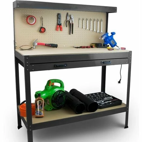 BITUXX Werktisch Werkbank Arbeitstisch Arbeitsplatte Lochwand Schublade Werkstatt Kompakte Werkbank Mit 115 X 55 X 140 Cm Schwarz