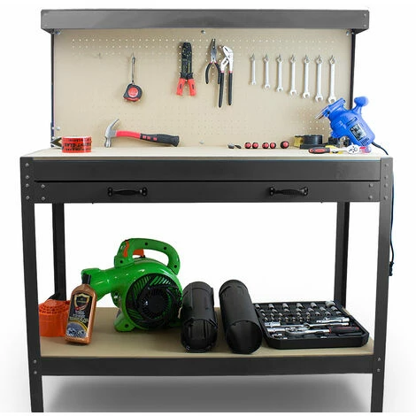 BITUXX Werktisch Werkbank Arbeitstisch Arbeitsplatte Lochwand Schublade Werkstatt Kompakte Werkbank Mit 115 X 55 X 140 Cm Schwarz – Bild 2