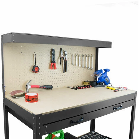 BITUXX Werktisch Werkbank Arbeitstisch Arbeitsplatte Lochwand Schublade Werkstatt Kompakte Werkbank Mit 115 X 55 X 140 Cm Schwarz – Bild 3