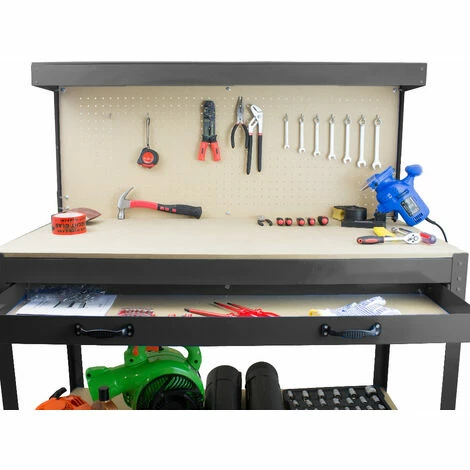 BITUXX Werktisch Werkbank Arbeitstisch Arbeitsplatte Lochwand Schublade Werkstatt Kompakte Werkbank Mit 115 X 55 X 140 Cm Schwarz – Bild 5
