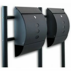 BITUXX Freistehender Doppelstandbriefkasten Briefkastenanlage Briefkasten Mit Zeitungsrolle Halbrund Dunkelgrau Anthrazit