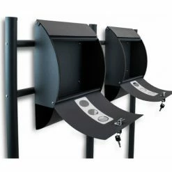 BITUXX Freistehender Doppelstandbriefkasten Briefkastenanlage Briefkasten Mit Zeitungsrolle Halbrund Dunkelgrau Anthrazit -BITUXX Geschäft 29356348 3