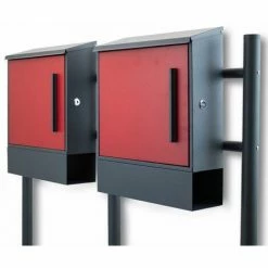 BITUXX Freistehender Doppelstandbriefkasten Briefkastenanlage Seitenschloss Und Zeitungsfach Unten Dunkelgrau / Rot