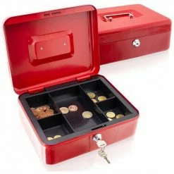 BITUXX Geldkassette 25 Cm Groß Abschließbar Münz Geld Zählbrett Kasse Safe Rot 250mm (mit Münzeinlage)