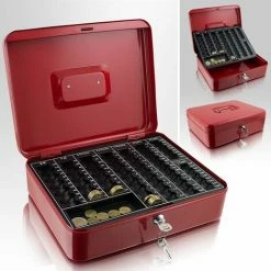 BITUXX Geldkassette 30 Cm Groß Flach Abschließbar Münz Geld Zählbrett Kasse Rot 300mm (mit Zählbrett)