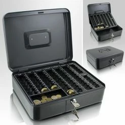 BITUXX Geldkassette 30 Cm Groß Flach Abschließbar Münz Geld Zählbrett Kasse Dunkelgrau 300mm (mit Münzzählbrett)