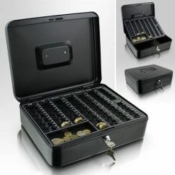 BITUXX Geldkassette 30 Cm Groß Flach Abschließbar Münz Geld Zählbrett Kasse Schwarz 300mm (mit Zählbrett)