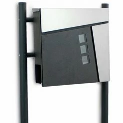 BITUXX Freistehender Design Standbriefkasten 18439 Briefkastenanlage Briefkasten Mit Zeitungsfach Anthrazit Graphit Optik Und Edelstahl Einwurf