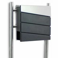 BITUXX Freistehender Design Standbriefkasten 18437 Briefkastenanlage Briefkasten Mit Zeitungsfach Anthrazit Graphit Optik Und Edelstahl Einwurf