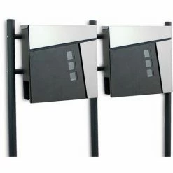 BITUXX Freistehender Design Doppel Standbriefkasten 18440 Briefkastenanlage Briefkasten Mit Zeitungsfach Anthrazit Graphit Optik Und Edelstahl Einwurf