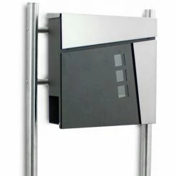 BITUXX Freistehender Design Standbriefkasten 18441 Briefkastenanlage Briefkasten Mit Zeitungsfach Anthrazit Graphit Optik Und Edelstahl Einwurf