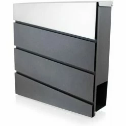 BITUXX Design Briefkasten 18064 Wandbriefkasten Hausbriefkasten Postkasten Mit Zeitungsfach Anthrazit Graphit Optik Und Edelstahl Einwurf