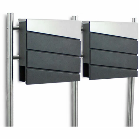 BITUXX Freistehender Design Doppel Standbriefkasten 18438 Briefkastenanlage Briefkasten Mit Zeitungsfach Anthrazit Graphit Optik Und Edelstahl Einwurf