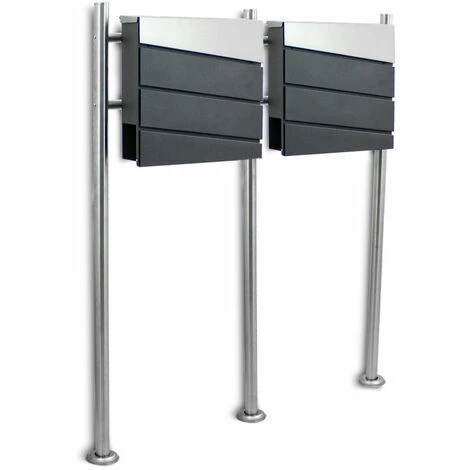 BITUXX Freistehender Design Doppel Standbriefkasten 18438 Briefkastenanlage Briefkasten Mit Zeitungsfach Anthrazit Graphit Optik Und Edelstahl Einwurf – Bild 2
