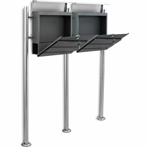 BITUXX Freistehender Design Doppel Standbriefkasten 18438 Briefkastenanlage Briefkasten Mit Zeitungsfach Anthrazit Graphit Optik Und Edelstahl Einwurf – Bild 4