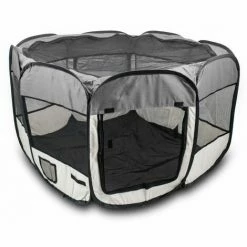 BITUXX® Welpenlaufstall Tierlaufstall Laufstall Tierauslauf Laufgitter Eckig Faltbar (Grau)