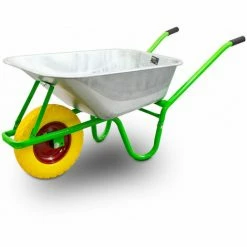 BITUXX® Schubkarre 100L / 250Kg Schubkarren Hellgrün Schiebkarre Bauschubkarre Verzinkt Mit PU Rad 4.80/4.00-8 Mit Nadelgelagerter Achse (Gelb)