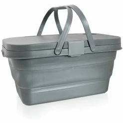 BITUXX Picknickkorb Faltbar Mit Deckel Picknicktisch Picnic Basket Einkaufskorb Camping Korb (Grau)
