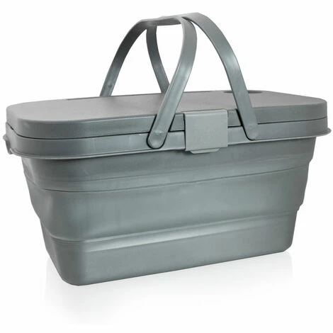 BITUXX Picknickkorb Faltbar Mit Deckel Picknicktisch Picnic Basket Einkaufskorb Camping Korb (Grau) 1 BITUXX Picknickkorb Faltbar Mit Deckel Picknicktisch Picnic Basket Einkaufskorb Camping Korb (Grau)